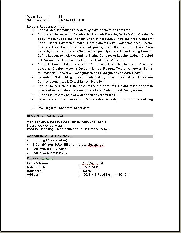 Sap crm resume